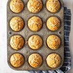 top view of fresh out of the oven all bran muffins in tin.