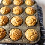 top view of fresh out of the oven bran muffins in tin