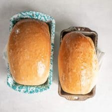 two loaves of white sandwich bread.