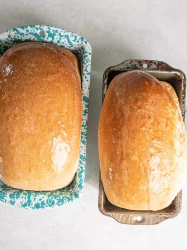 top view of two loaves of white sandwich bread