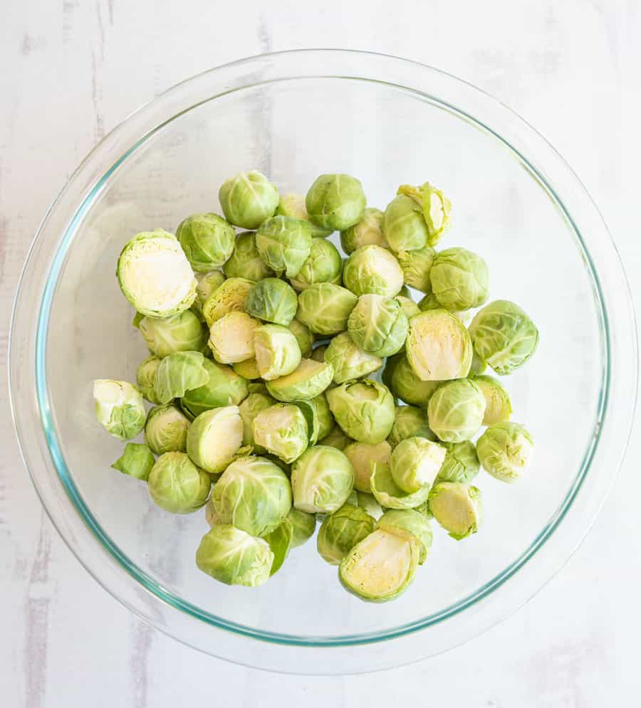 brussel sprouts in a glass bowl