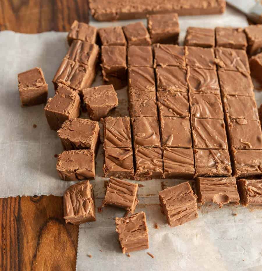 chocolate fudge cut into squares