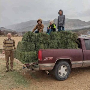 hay on the back of the truck