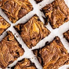 top view close up of peanut butter brownie squares