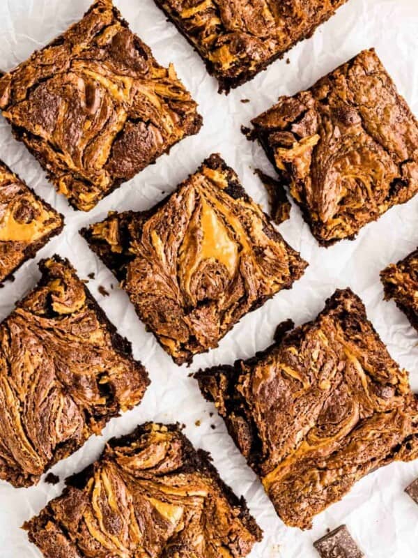 top view close up of peanut butter brownie squares