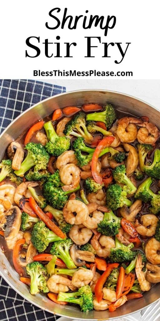 text reads "shrimp stir fry" with shrimp and veggies in a pot