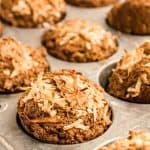 close up picture of morning glory muffins in a tin