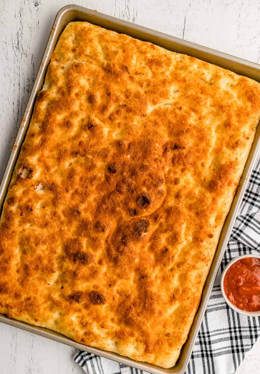 top view of baked focaccia bread