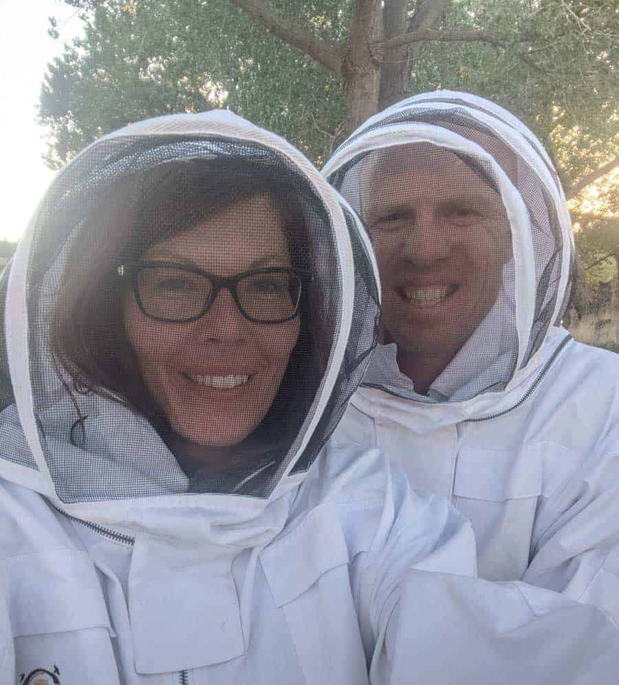 Melissa and Thomas in bee suits