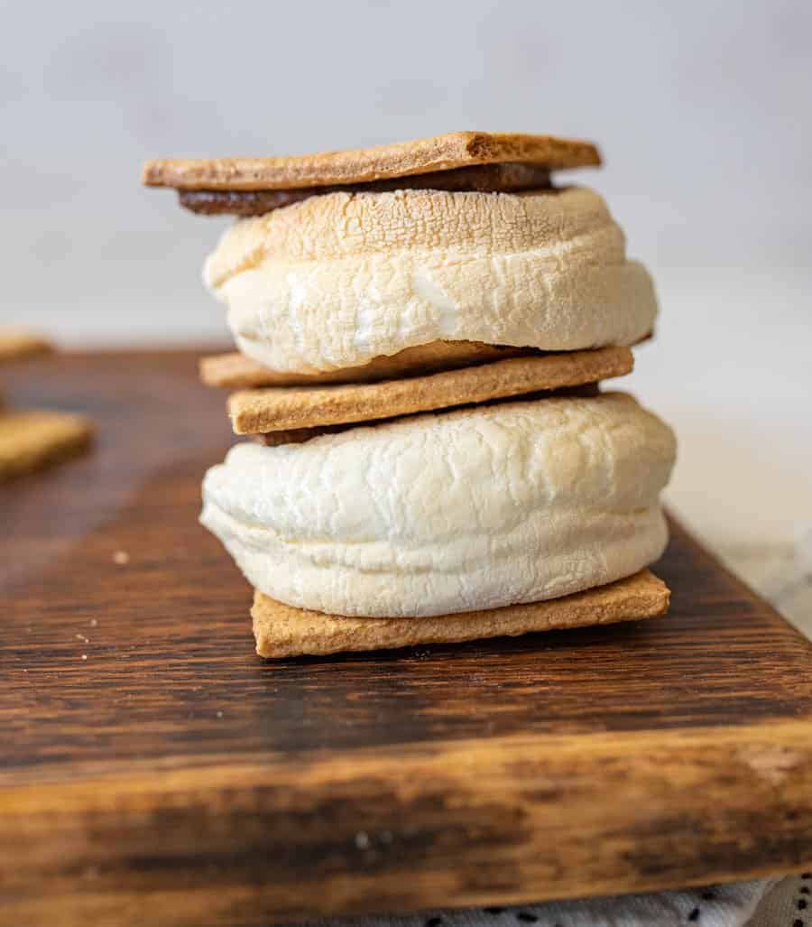 side view of air fried smores stacked on top of each other