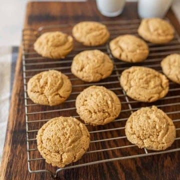 close up picture of peanut butter cookies on a cooling rack