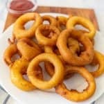 close up picture of homemade onion rings.