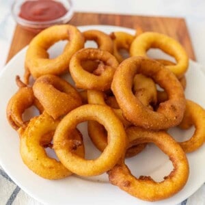 close up picture of homemade onion rings.