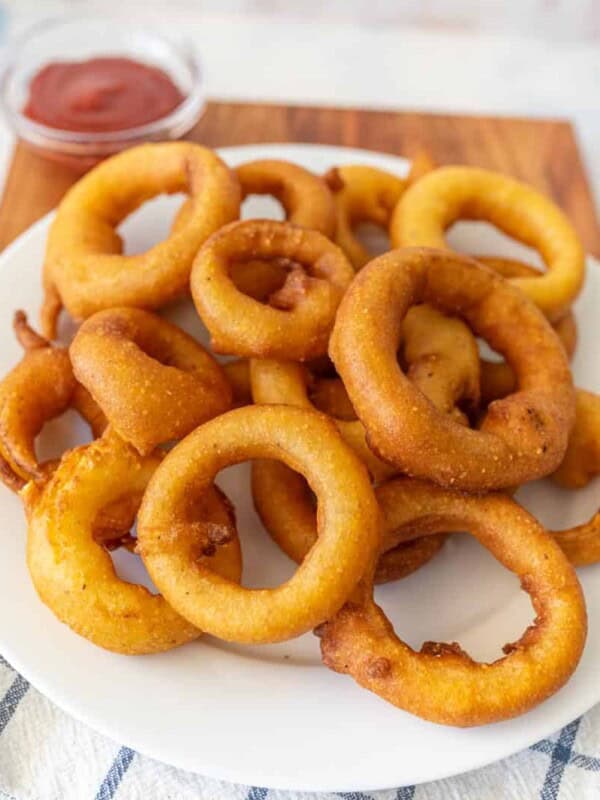 close up picture of homemade onion rings.