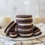 homemade oreos stacked on top of each other on a plate