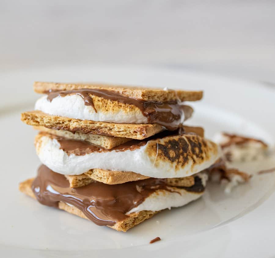 cooked smores stacked on top of each other.