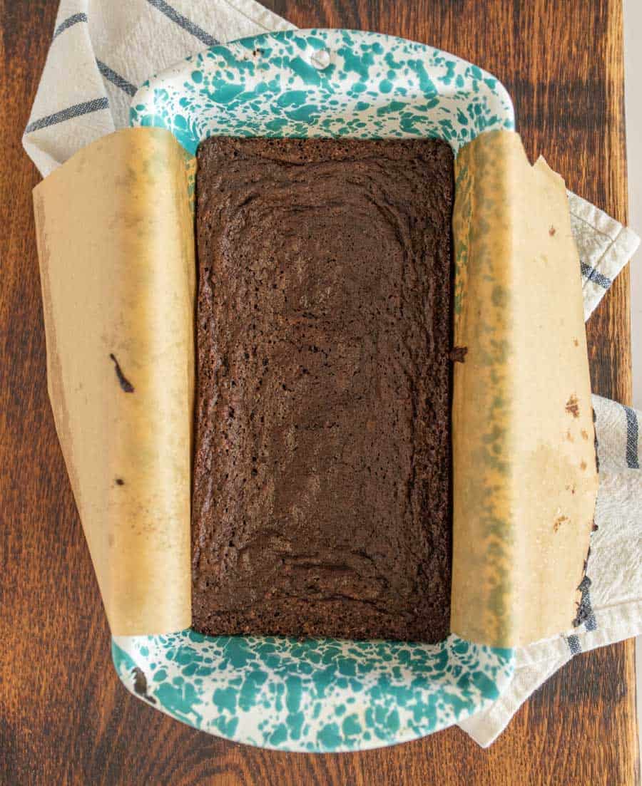 top view of brownies in a loaf pan