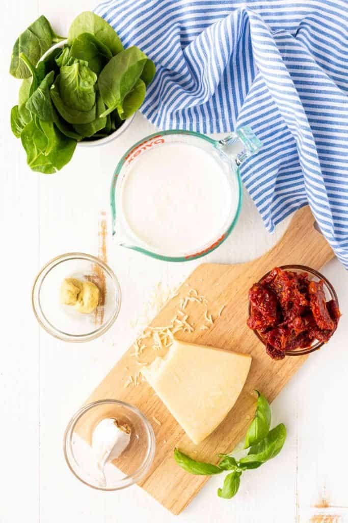 top view of ingredients for Tuscan sauce