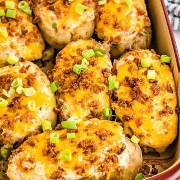 twice baked potatoes in a baking dish