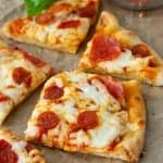 picture of pepperoni flatbread pizza cut into slices