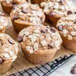 close up of banana muffins on a cooling rack