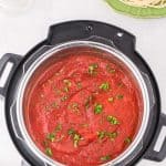 top view of instant pot with red spaghetti sauce