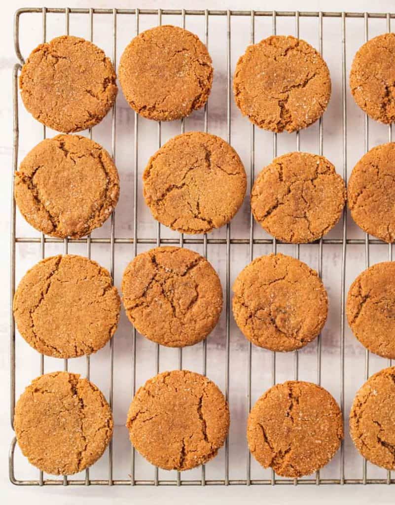 gingersnap cookies on baking rack