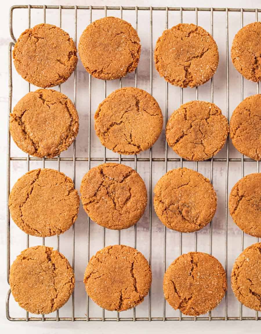 gingersnap cookies on baking rack