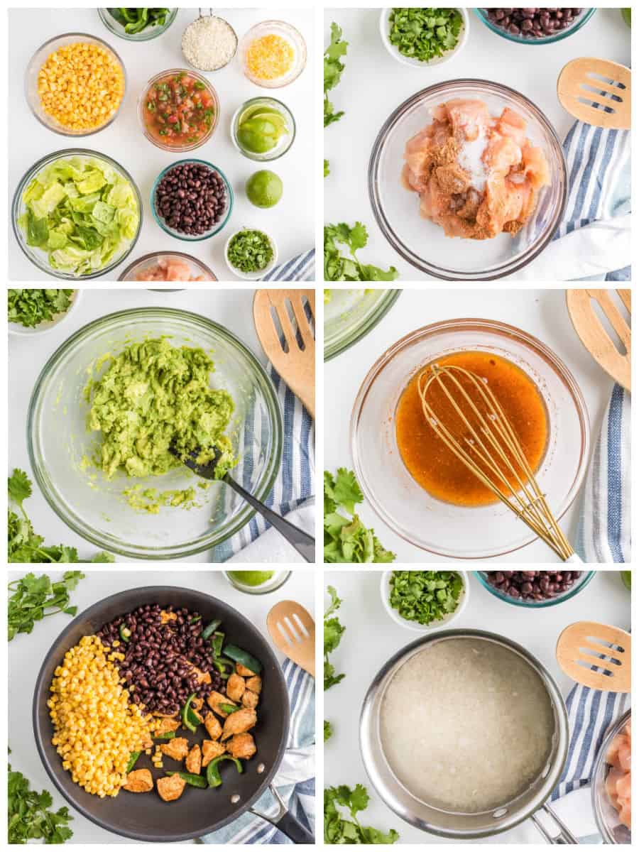 Step by step process of how to make burrito bowls.
