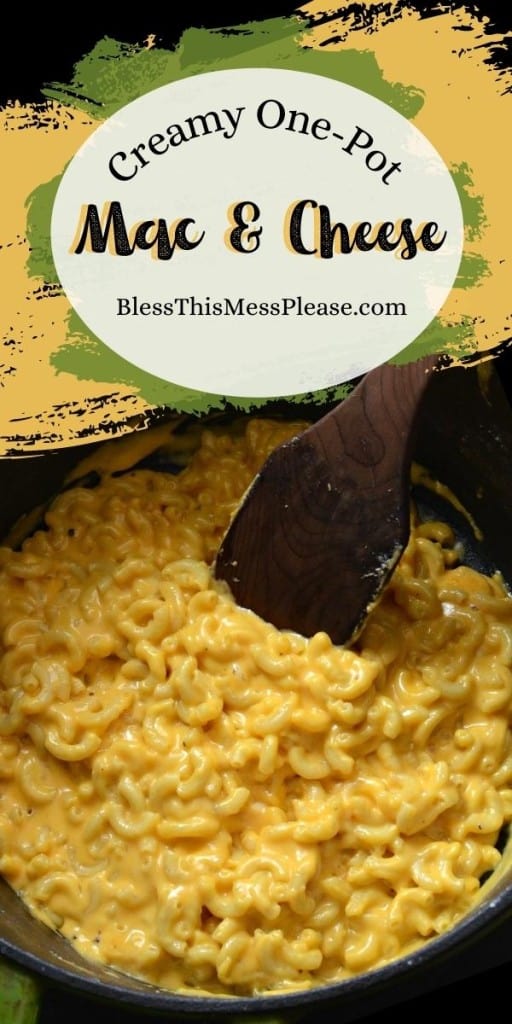 pinterest pin with title that reads "Creamy One-Pot Mac & Cheese" - orange mac and cheese cast iron dutch oven