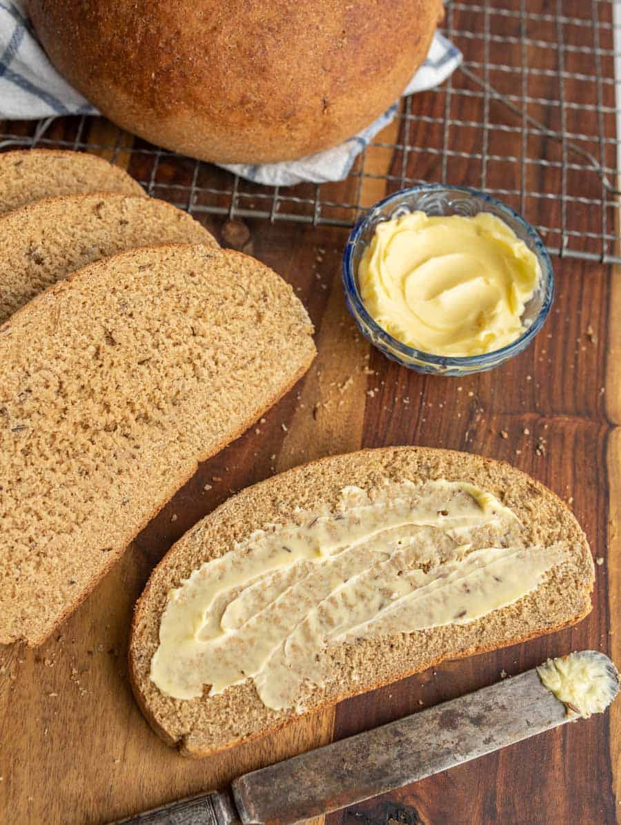 perfect slices of buttered rye bread