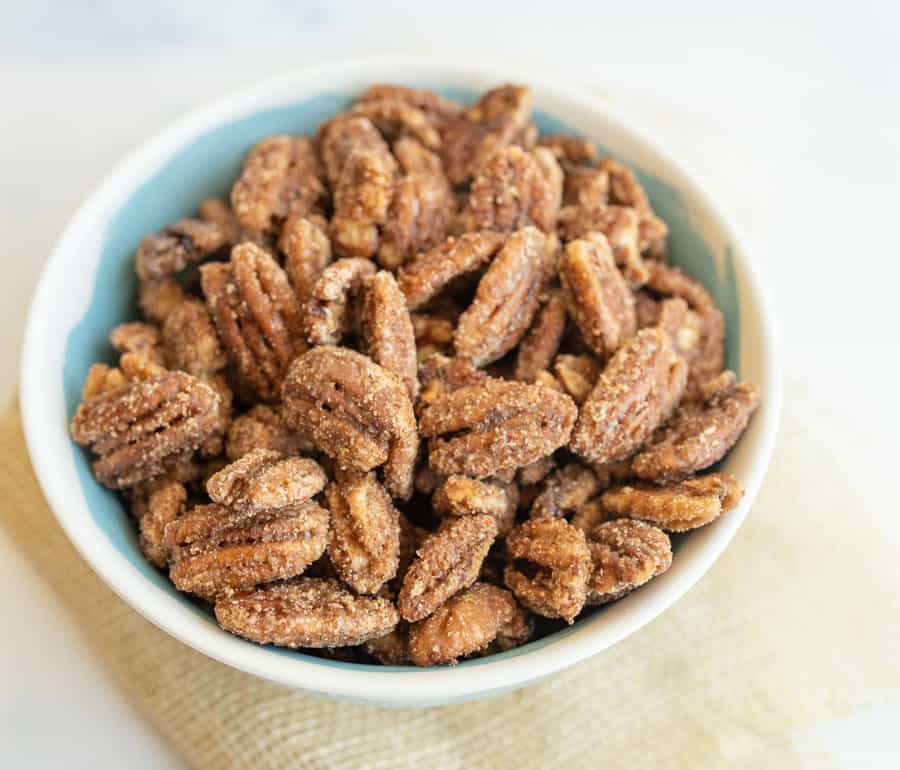 side view candied pecans