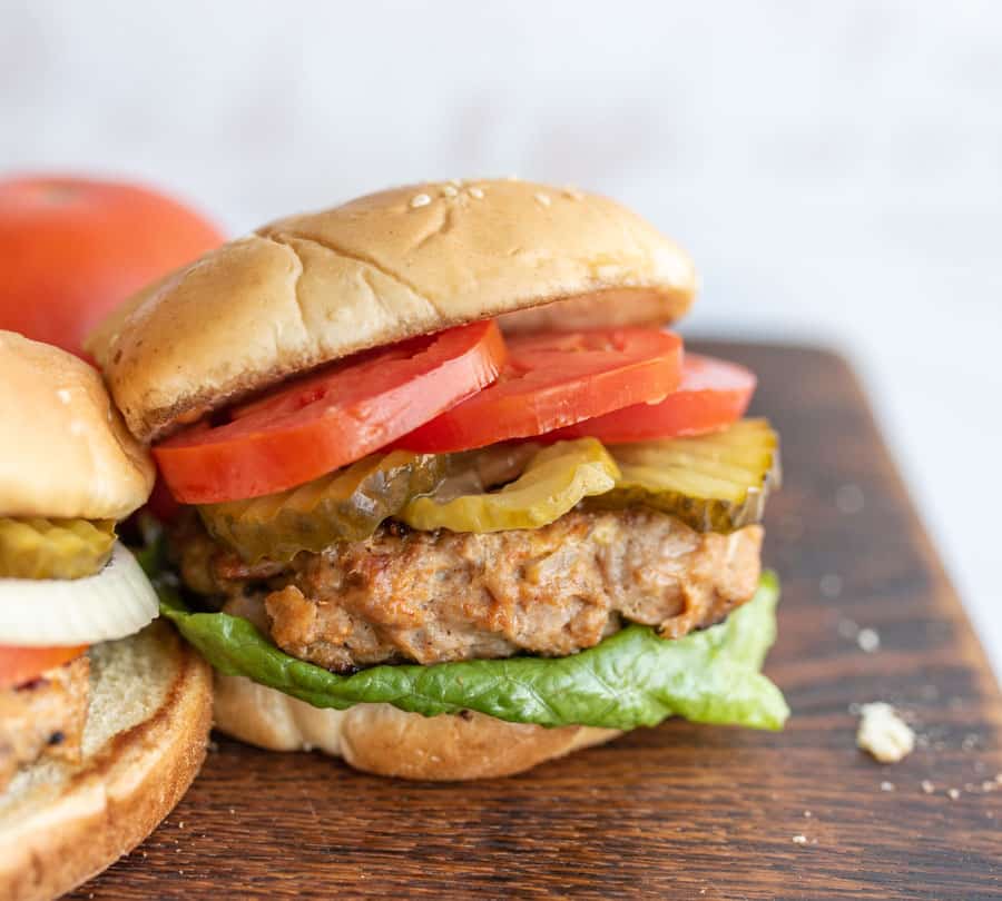 side view of a complete turkey burger