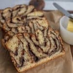 close up of the folded layers in the chocolate bread slices