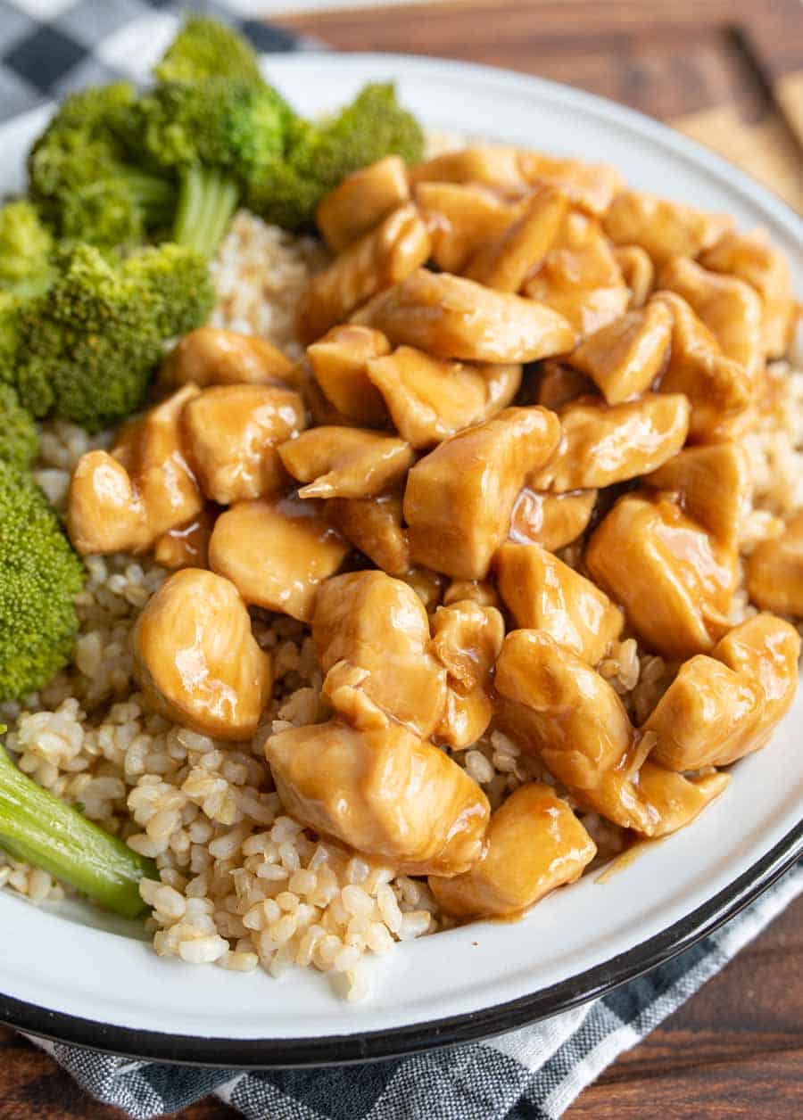 teriyaki chicken pieces on a dinner plate