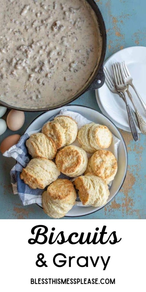 pin with text pin for biscuits and gravy.