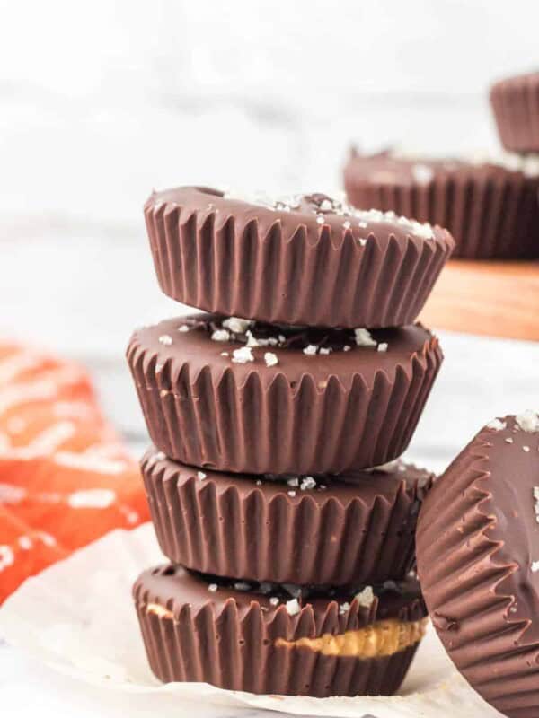 stack of homemade chocolate peanut butter cups