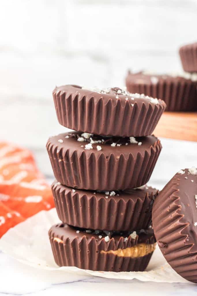 stack of homemade chocolate peanut butter cups