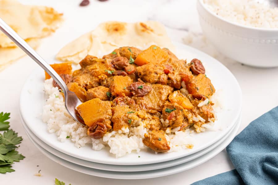 pumpkin curry on a bed of white rice