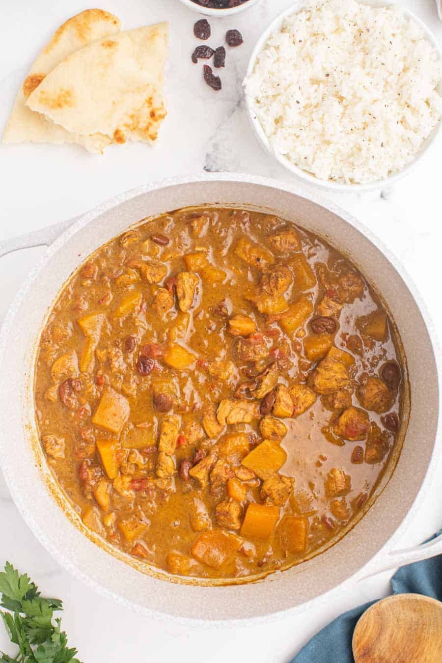 top view of pumpkin curry in the pot