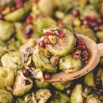 wooden spoon full of roasted Brussels