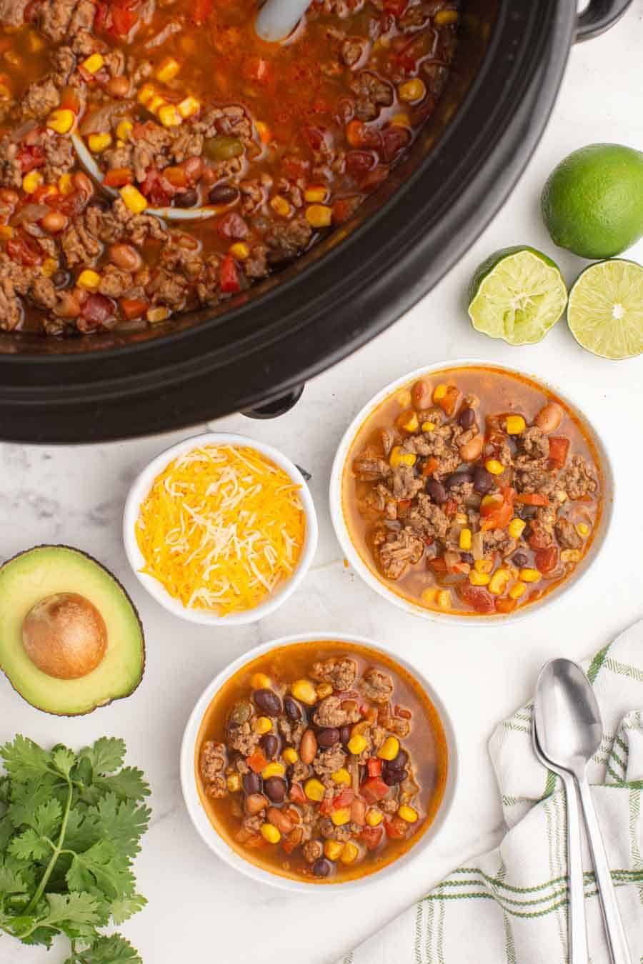white bowl of slow cooker taco soup