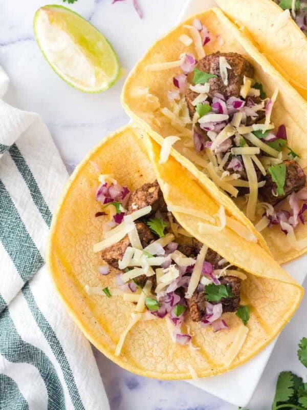 top view close up of steak tacos