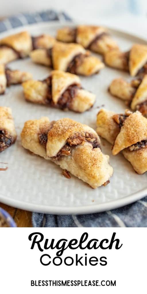 pin for cookies with text "rugelach cookies"