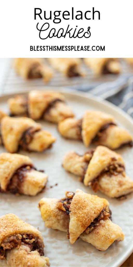 pin for cookies with text "rugelach cookies"