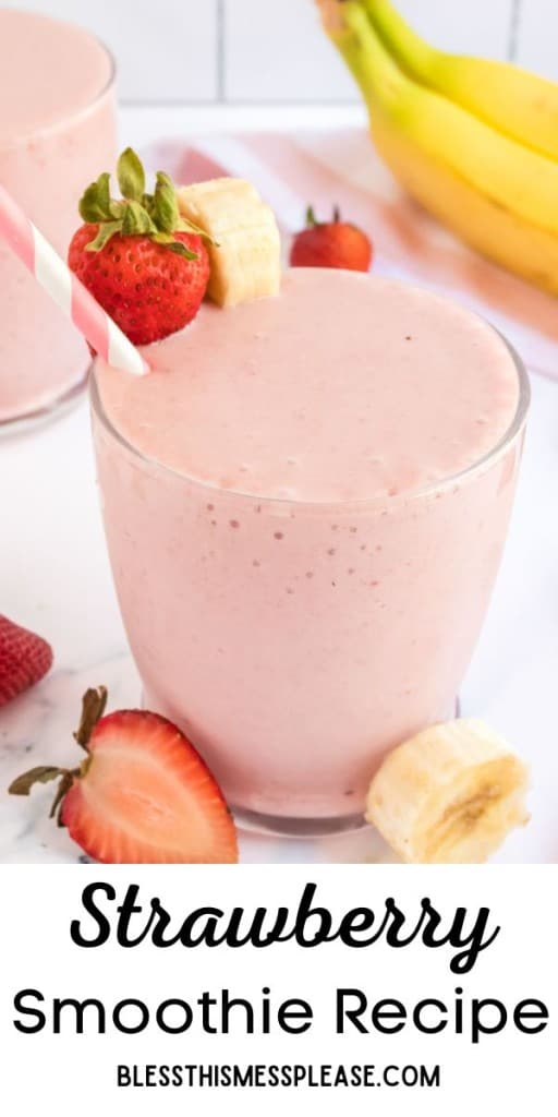 pin for strawberry banana smoothie recipe with text