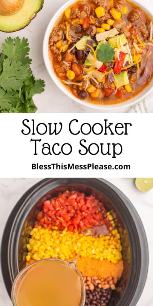 slow cooker taco soup recipe pin with text