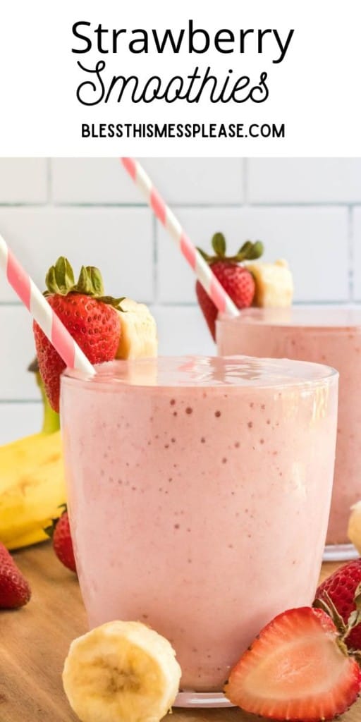 pin for strawberry banana smoothie recipe with text