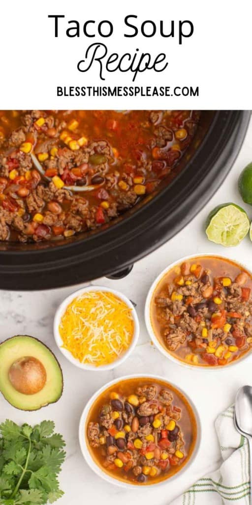 slow cooker taco soup recipe pin with text