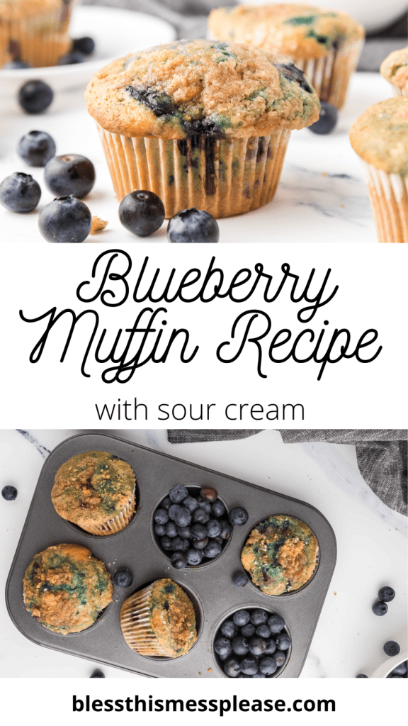 pin for blueberry muffin recipe with sour cream